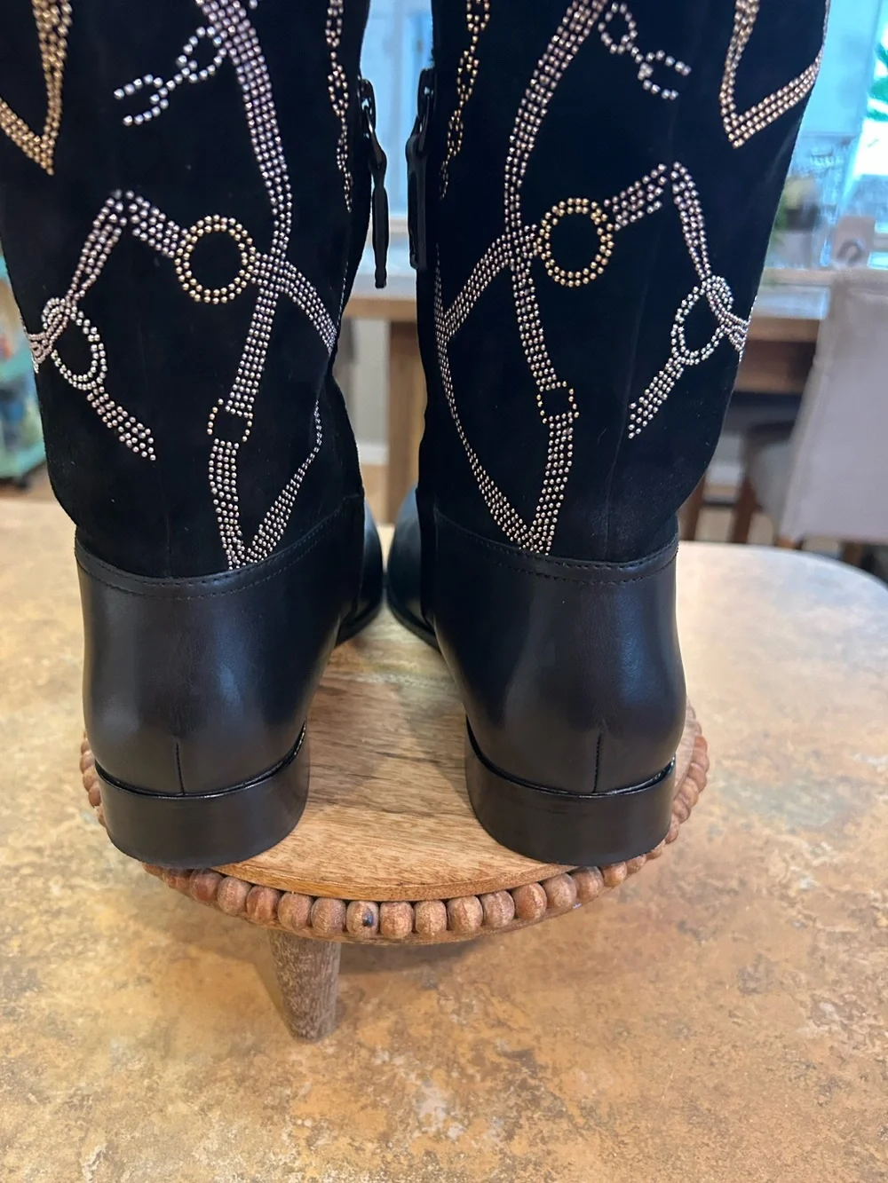 Ralph Lauren Justine Rhinestone Embellished Tall Riding Boots